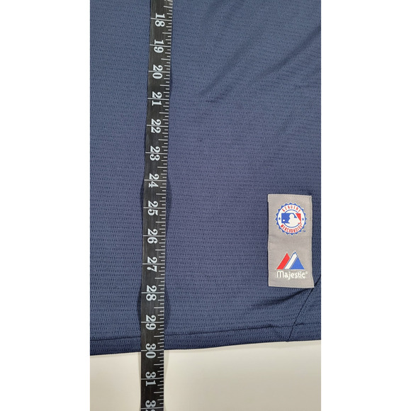 Atlanta Braves Majestic MLB Mens XL V Neck Mesh Jersey Navy Red Pullover Shirt - Picture 9 of 9